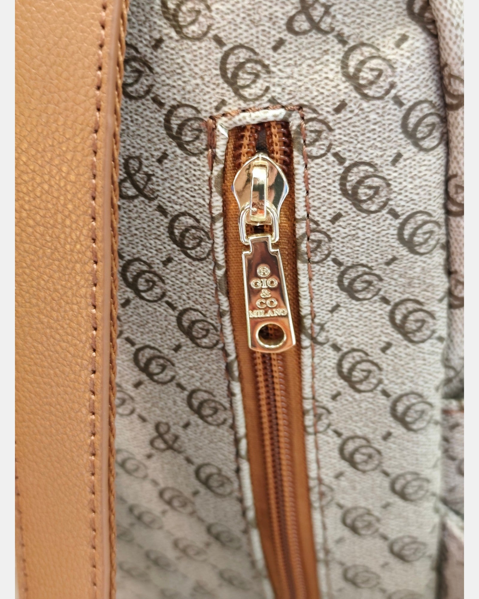 Gio & Co Milano Zainetto da Donna Monogram in Ecopelle e Tessuto - Beige Sabbia