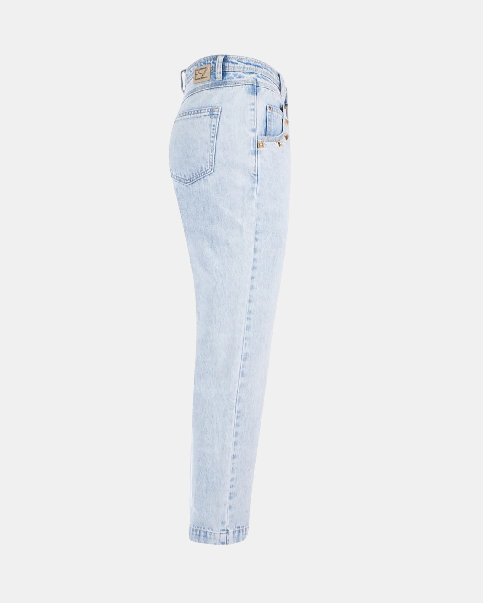 Yes Zee jeans Donna art. P331 / P767 Boyfriend Vita Alta Denim Chiaro con Borchie