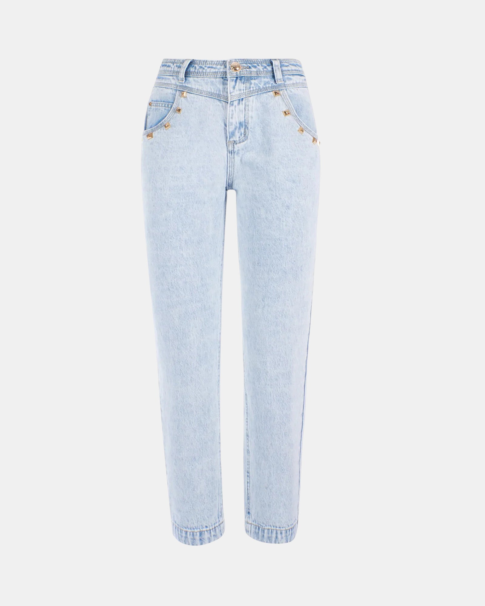 Yes Zee jeans Donna art. P331 / P767 Boyfriend Vita Alta Denim Chiaro con Borchie