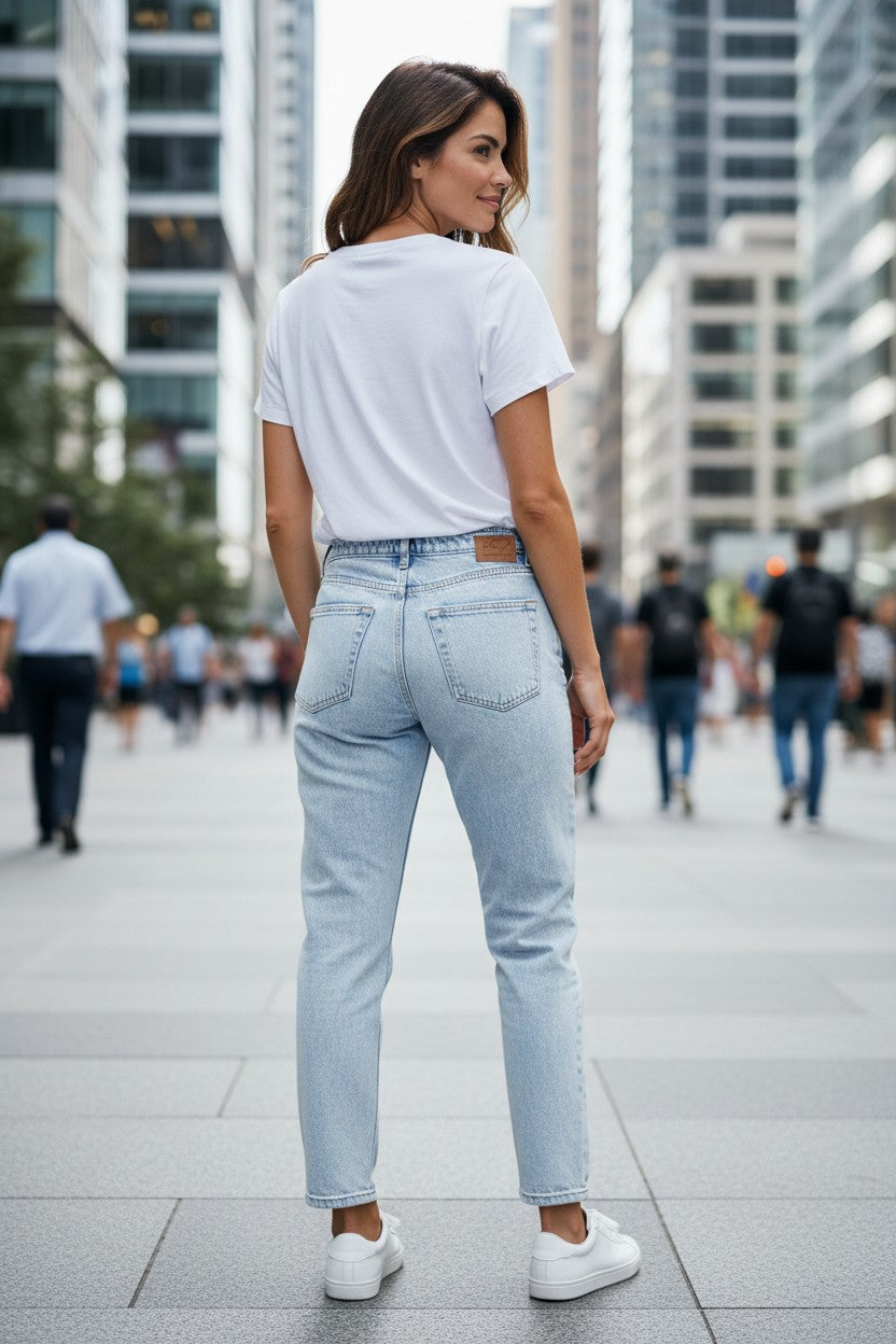 Yes Zee jeans Donna art. P331 / P767 Boyfriend Vita Alta Denim Chiaro con Borchie