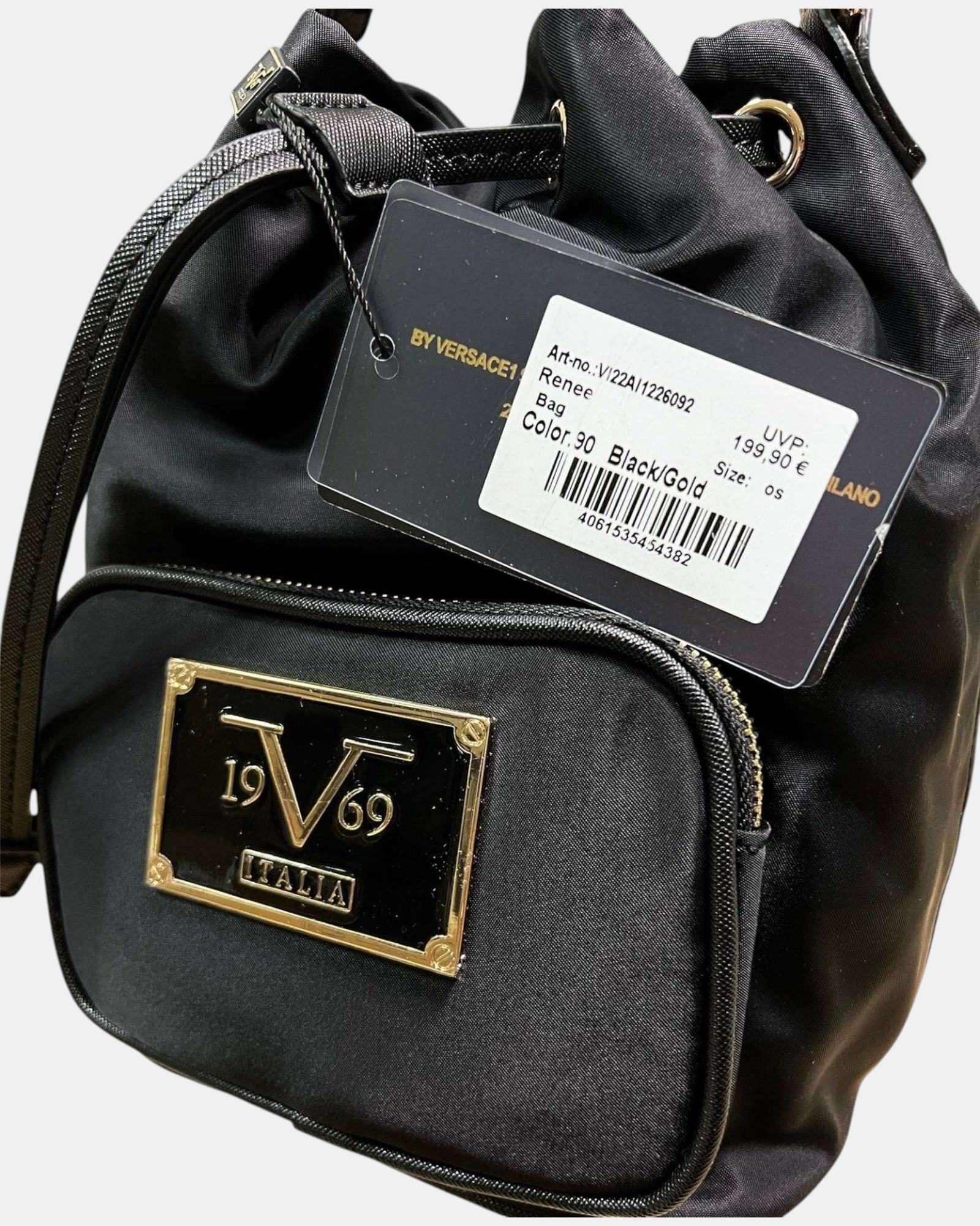 19V69 Italia by Versace Borsa Secchiello Donna Nera in Nylon Idrorepellente con Tracolla Removibile
