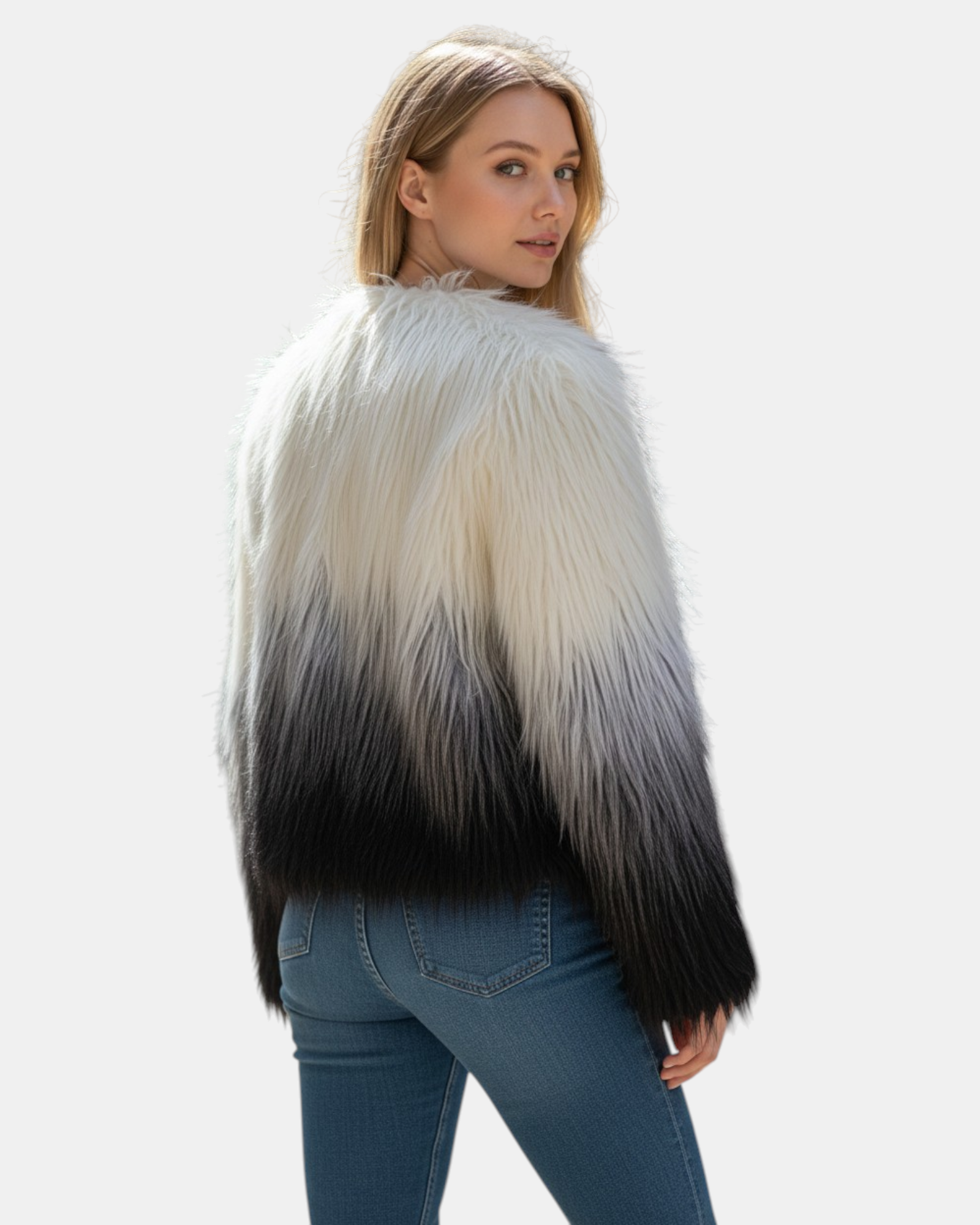 Oui Odile Pelliccia Ecologica Donna Degradé Multicolor Eco Elegante