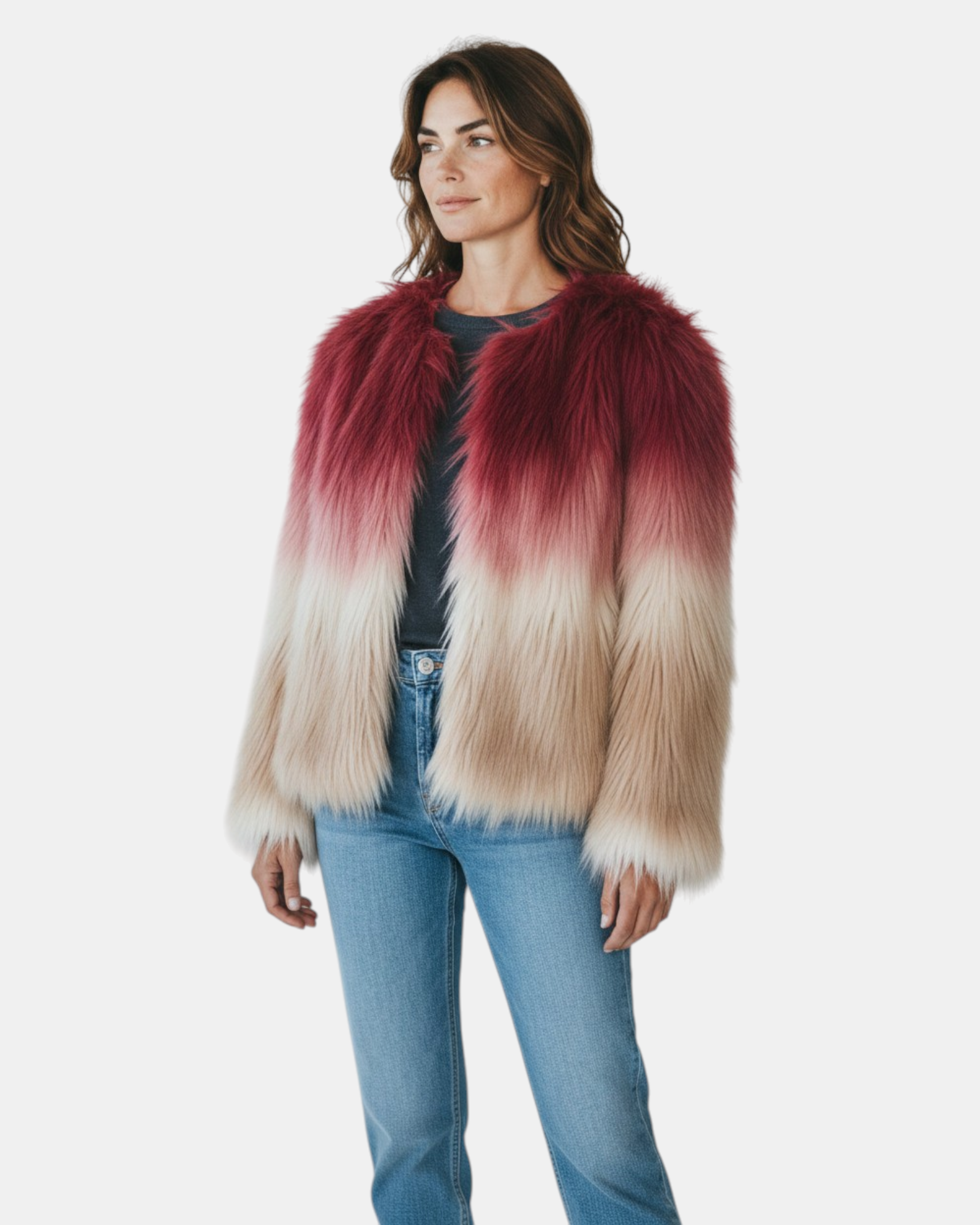 Oui Odile Pelliccia Ecologica Donna Degradé Multicolor Eco Elegante